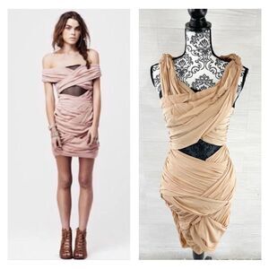 Shakuhachi Bandage Off Shoulder Mesh Silk Dress